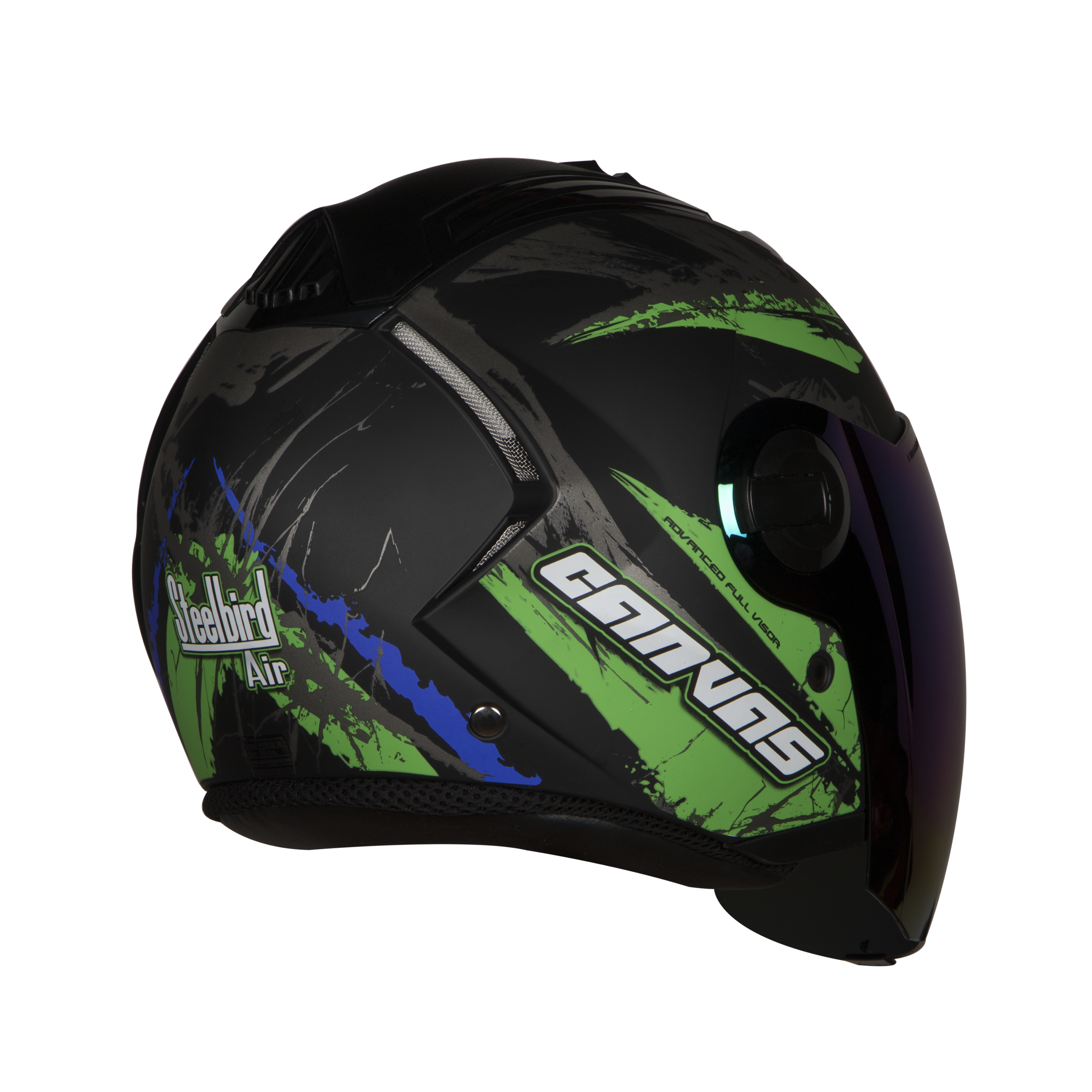 SBA-3 Canvas Glossy Black With Green ( Fitted With Clear Visor  Extra Rainbow Chrome Visor Free)